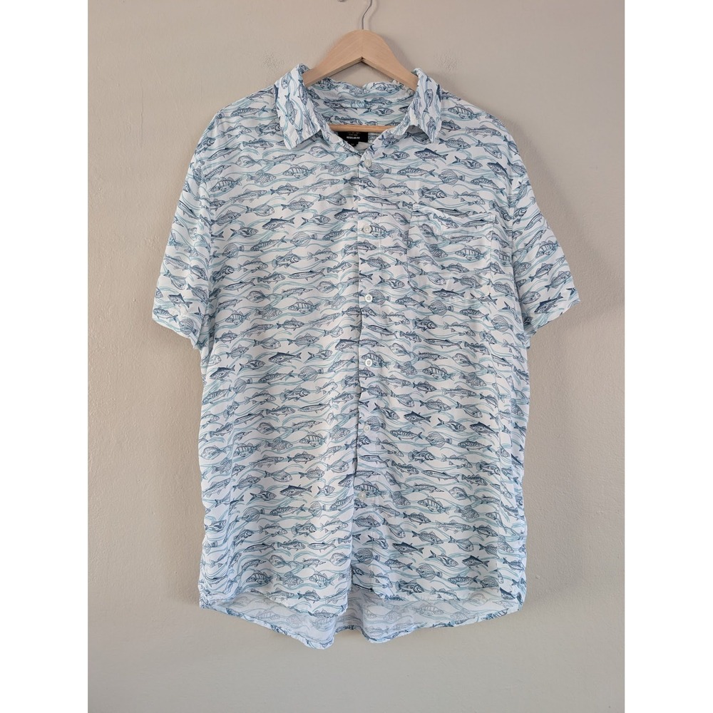 Lee Short Sleeve Fish Print Button Down Shirt Mens XL Nautical Summer Fishing